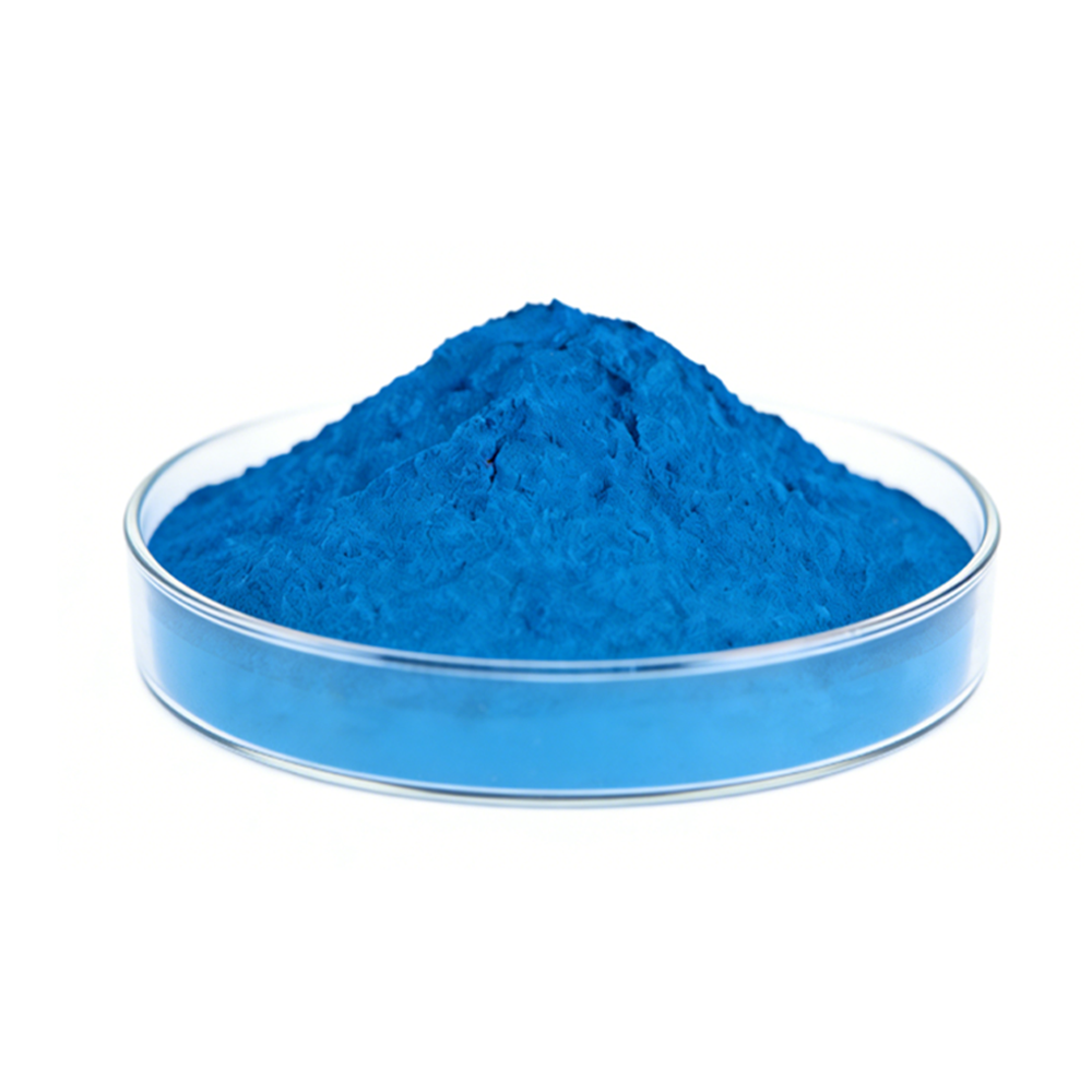 Phycocyanin blue spirulina powder macro photography